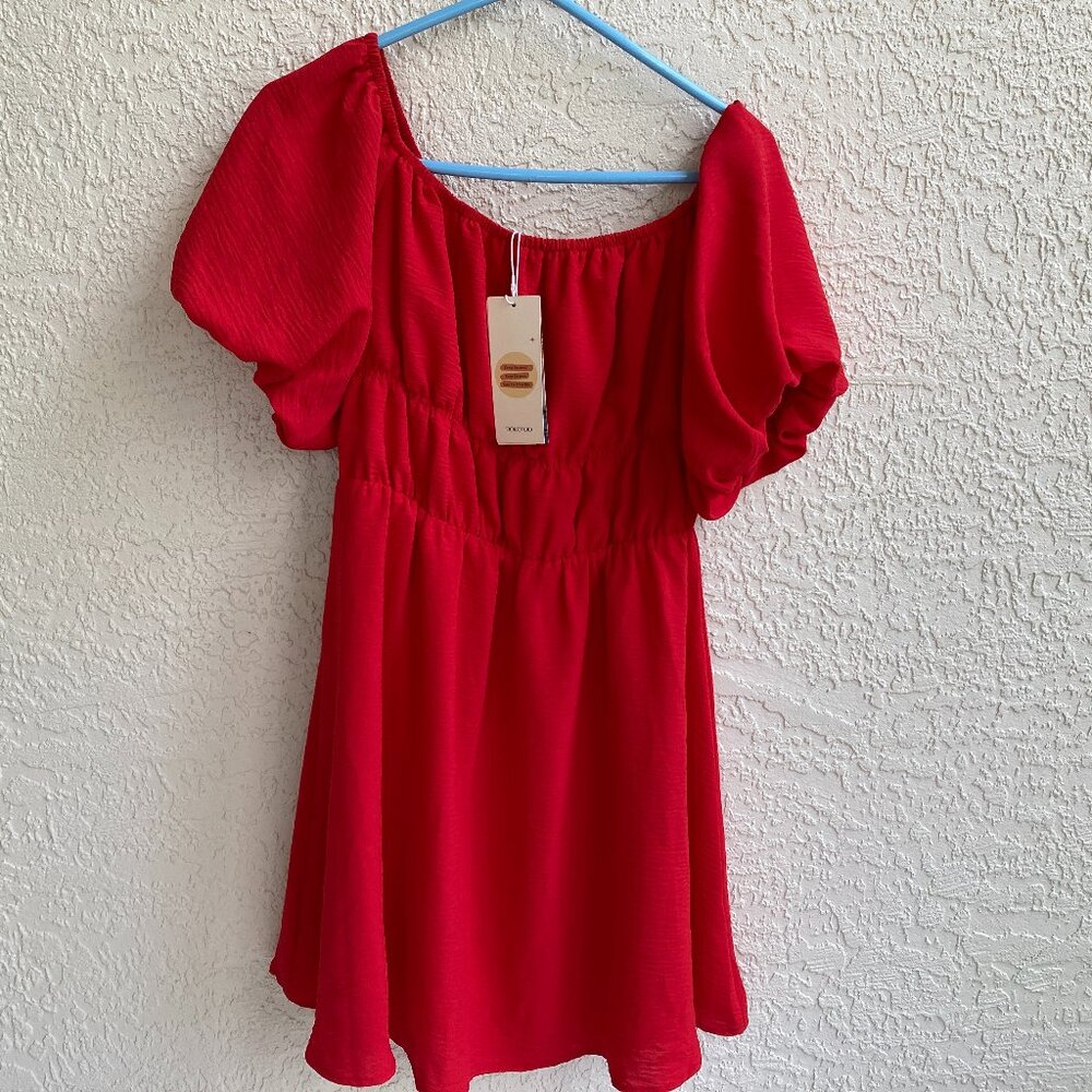 DOKOTOO  DRESS ON OFF SHOULDER PUFF SLEEVES MINI PULL ON BABYDOLL SZE M